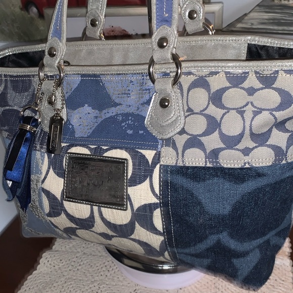 Coach Bags Like New Coach Poppy Denim Patchwork Bluesilver Tote